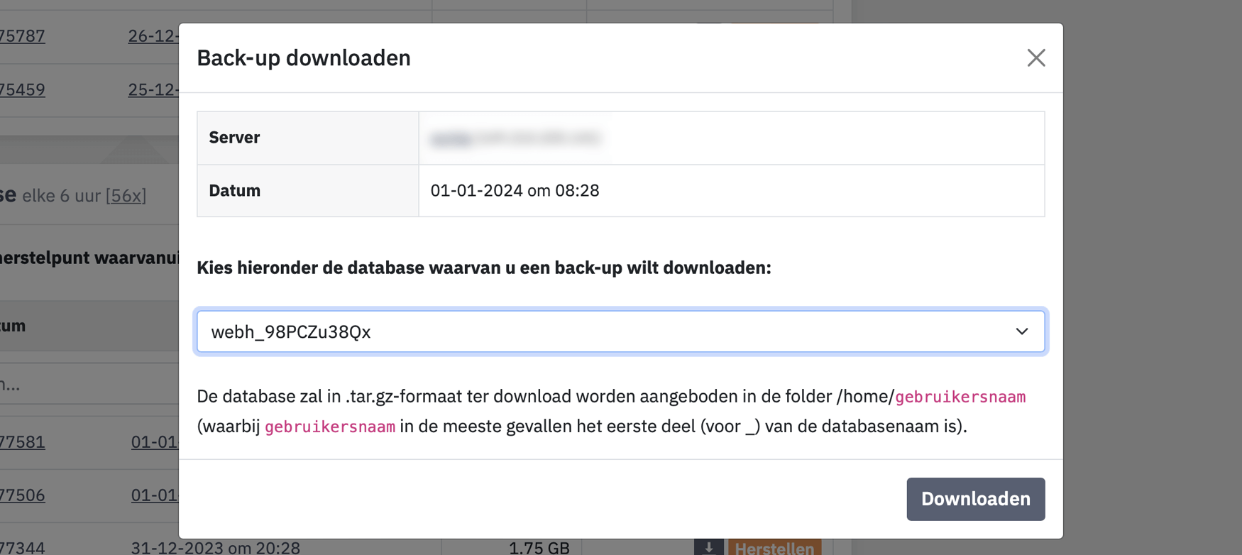 Database downloaden